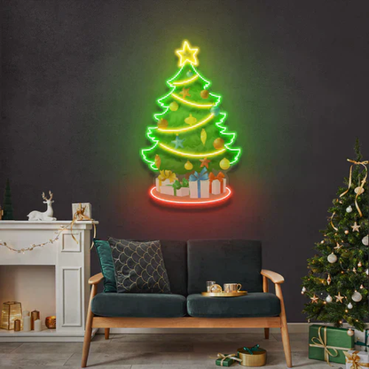 Decorated Christmas Tree Neon Sign Board LED Festive Neon Light Wall Decor