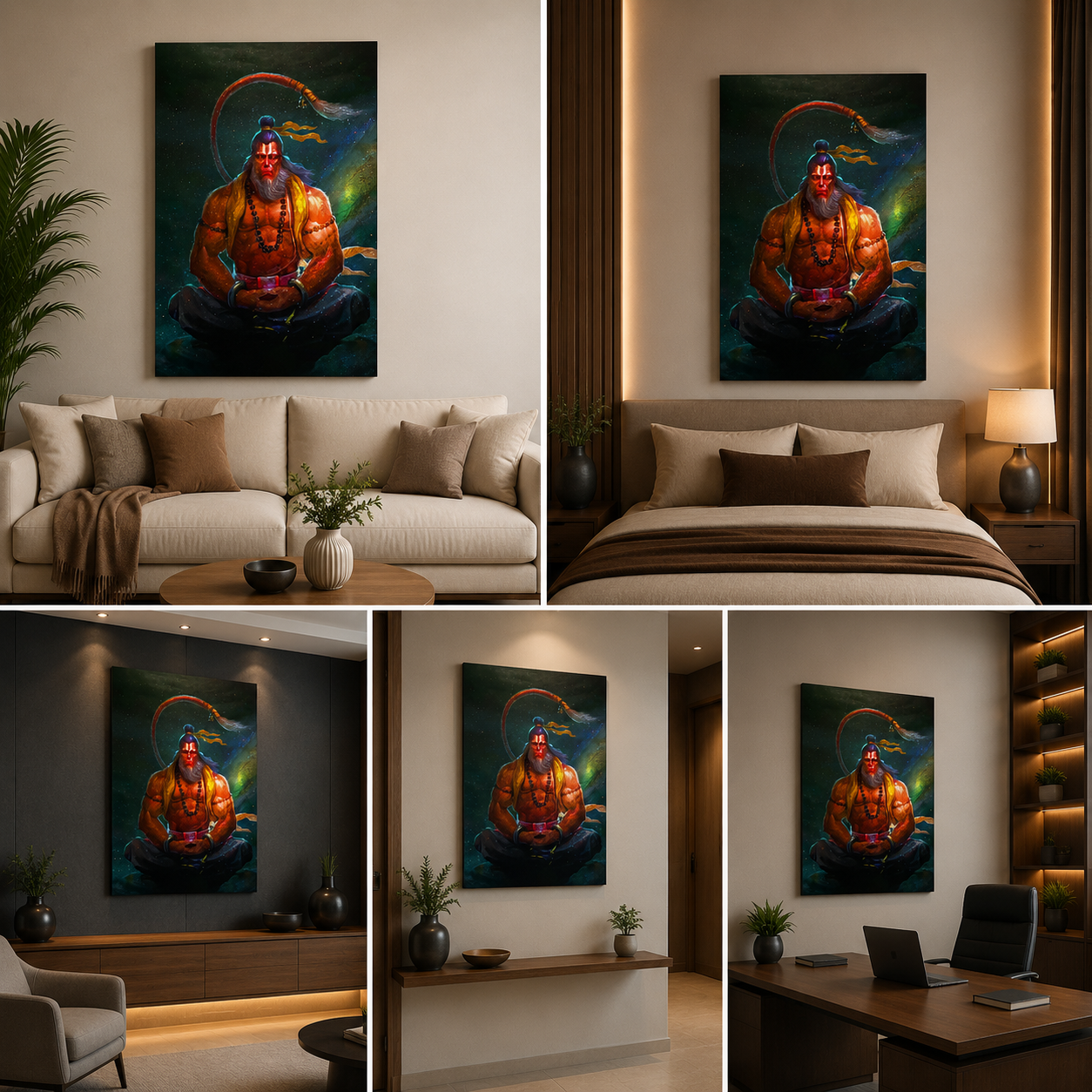 Lord Hanuman Meditation Canvas Painting Frame | Powerful Hanuman Wall Art | Spiritual Warrior Canvas Wall Decor for Living Room