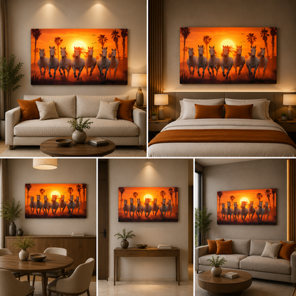 White Seven Running Horses Painting | Vastu Canvas Painting