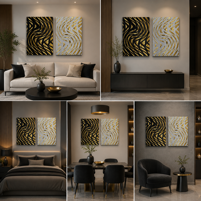 Abstract Gold Pattern Canvas Painting Wall Art Set – Large Size Frame for Living Room (18 x 24 Inches Each Part)