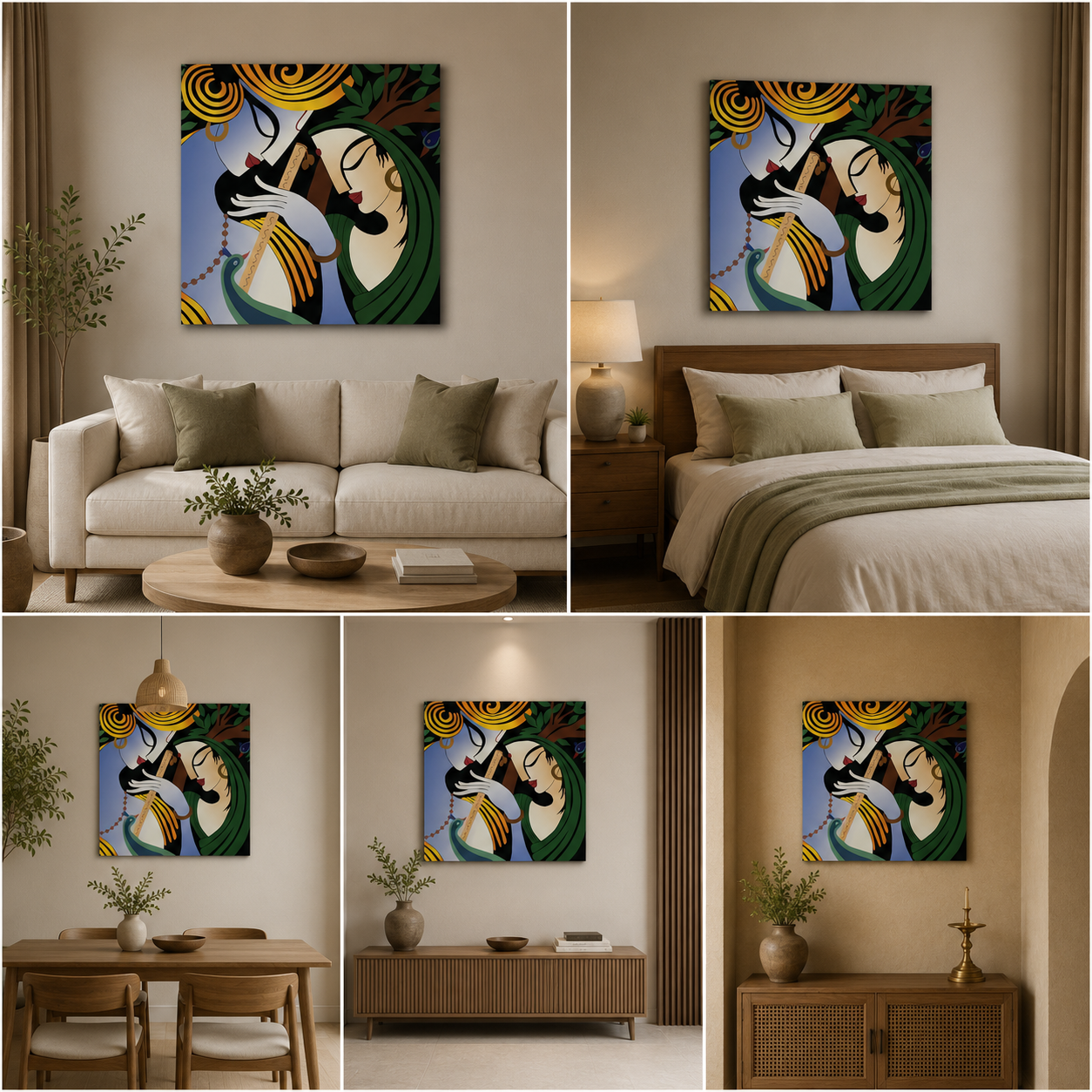 Radha Krishna Painting with Frame for Wall Decor