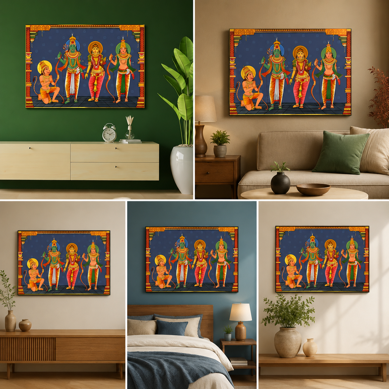 Shri Ram, Sita Mata, Laxamanji, Hanuman Ji Canvas Painting Wall Frame