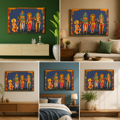 Shri Ram, Sita Mata, Laxamanji, Hanuman Ji Canvas Painting Wall Frame