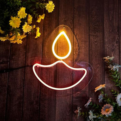 Diya Neon Sign Board LED Festival Wall Decor Light