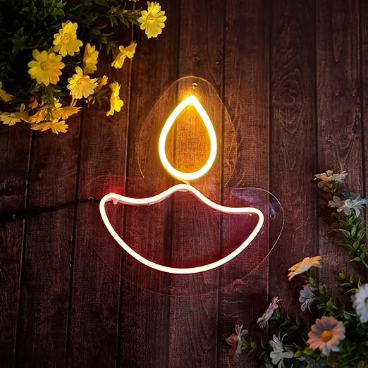 Diya Neon Sign Board LED Festival Wall Decor Light