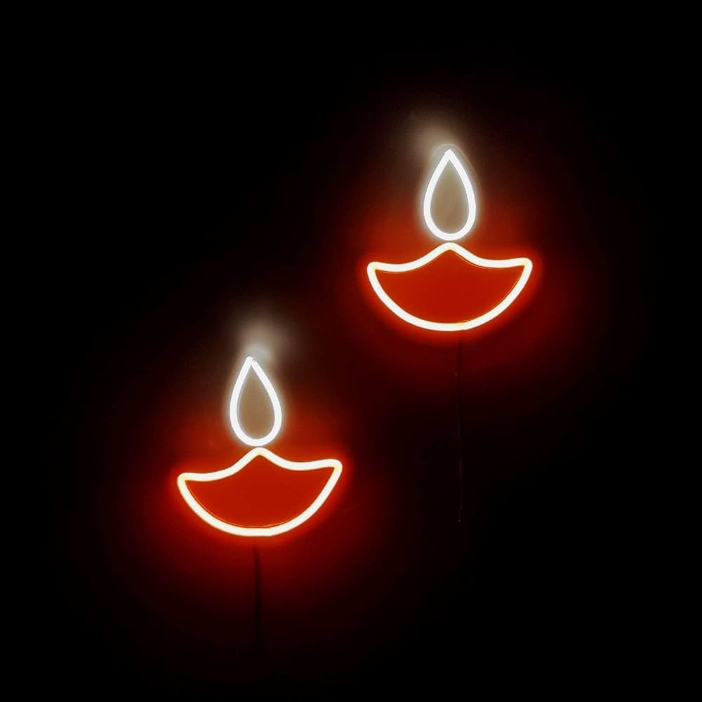 Double Diya Neon Sign Board LED Diwali Wall Decor