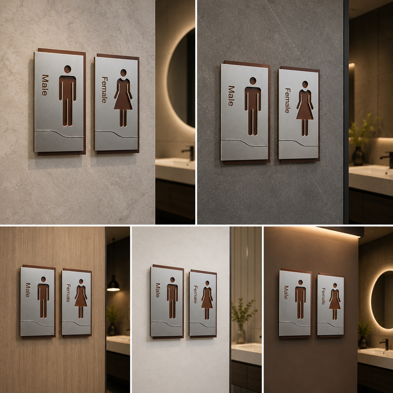 Male Female Restroom Door Signs | Premium Metallic Washroom Signage Set | Modern Toilet Markers