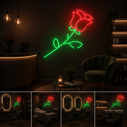 Classic Rose Neon Sign Board | Neon Light Name Plate | Neon Name Light Customized (20 By 15 Inches)