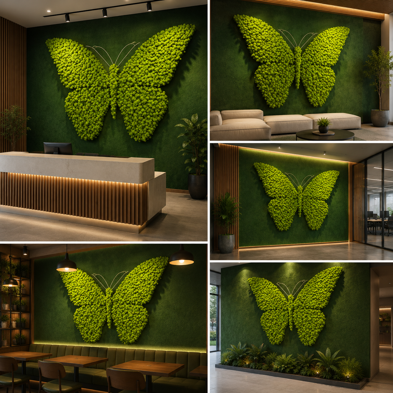 Artificial Moss Butterfly Wall Decor Large Green Moss Wall Art Panel for Luxury Interior Feature Walls