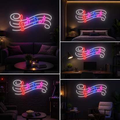 Music Notes Custom Neon Sign Board | LED Neon Light Board | Custom Neon Light | Neon Sign Board Customised for Studio & Cafe (24 By 15 Inches)