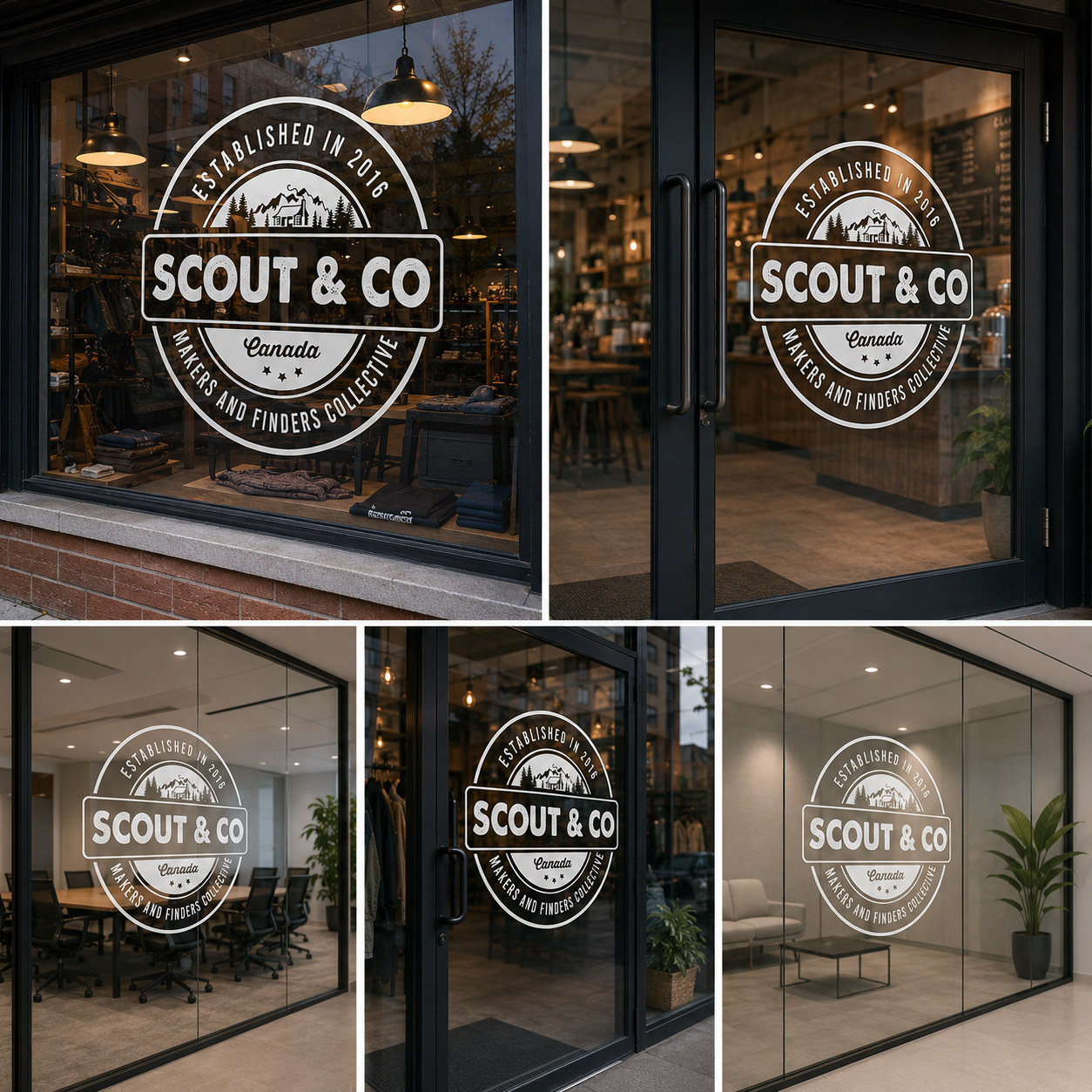 Scout & Co Premium Custom Vinyl Glass Branding Sticker for Shop Window & Storefront Logo Display