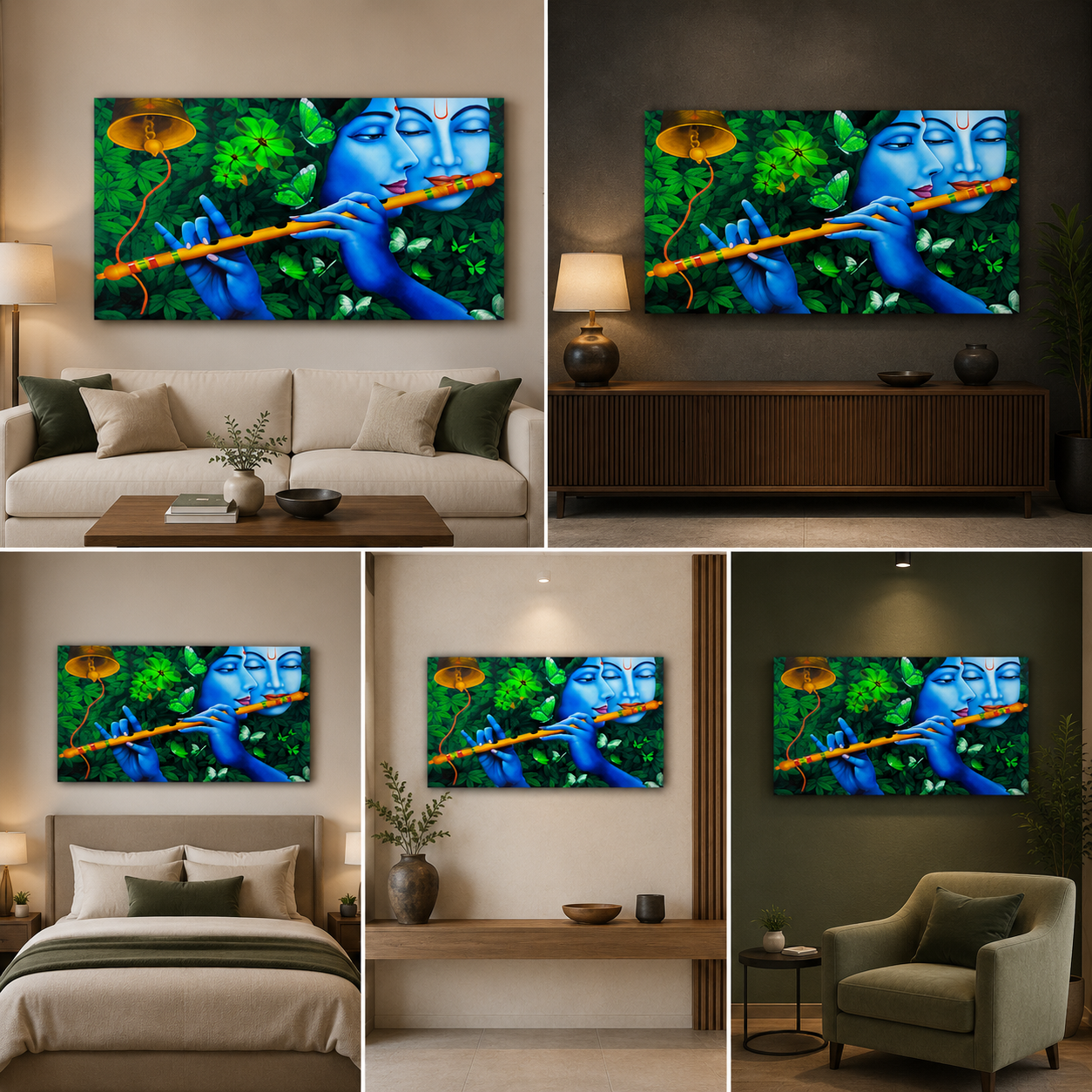 Radha Krishna Painting with Frame for Living Room Wall Decor