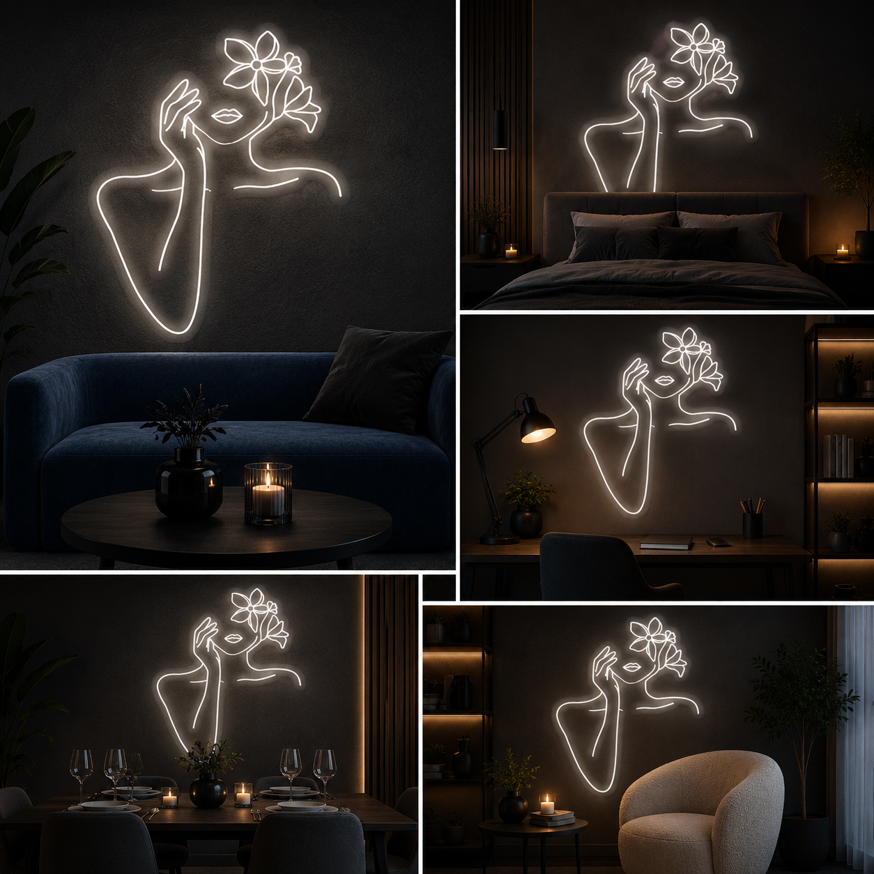 Floral Woman Face Neon Sign Board – Custom Neon Light Wall Decor