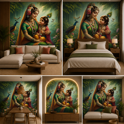 Yashodha Maa With Krishna Wallpaper | Peel & Stick Premium Wallpaper