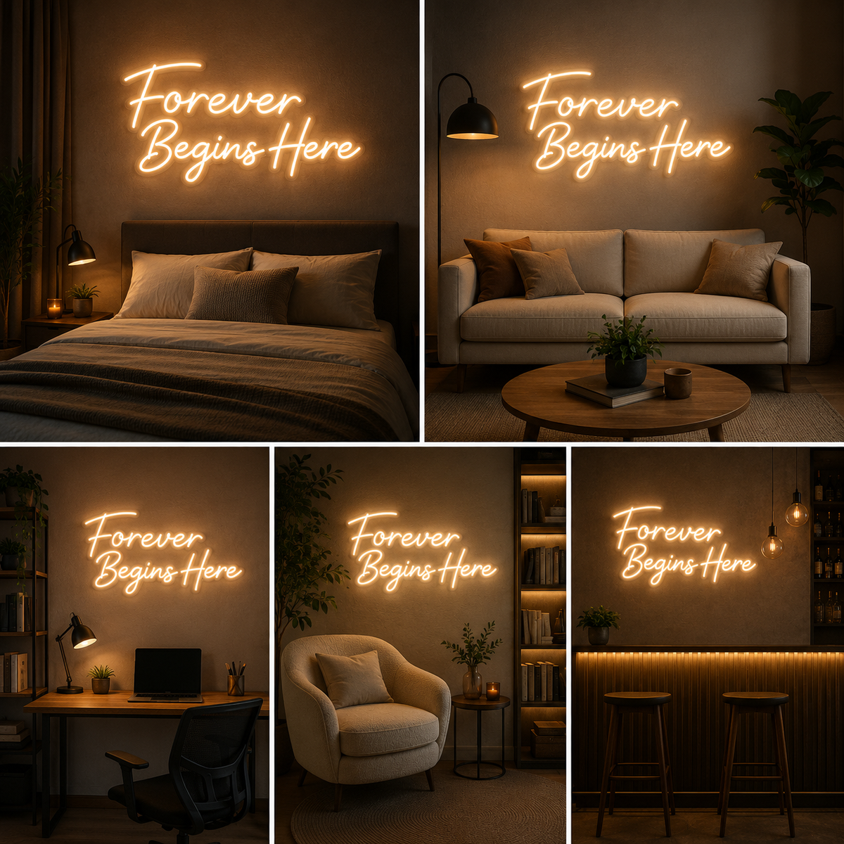 Forever Begins Here Neon Sign for Wedding, Home, Bedroom and Romantic Event Decor