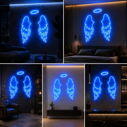 Angel Wings Neon Sign Board | Custom Neon Light | LED Neon Light Name Plate for Wall Decor 36 x 48 Inch
