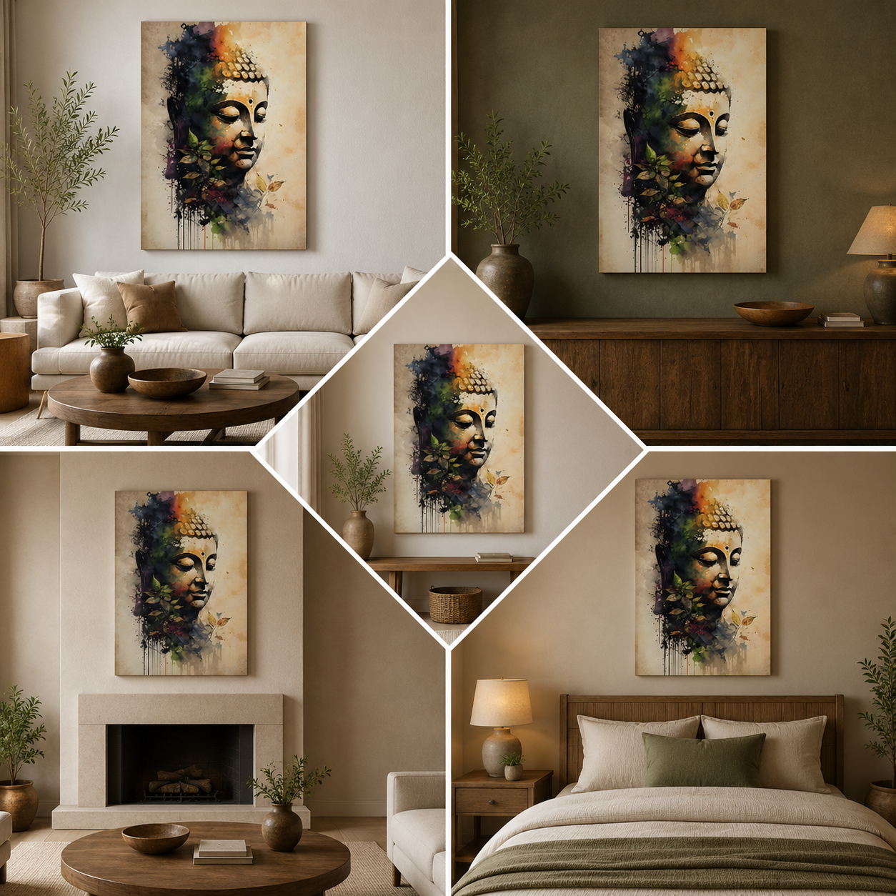 Abstract Buddha Portrait Wall Painting | Artistic Spiritual Canvas Art for Modern Home Decor
