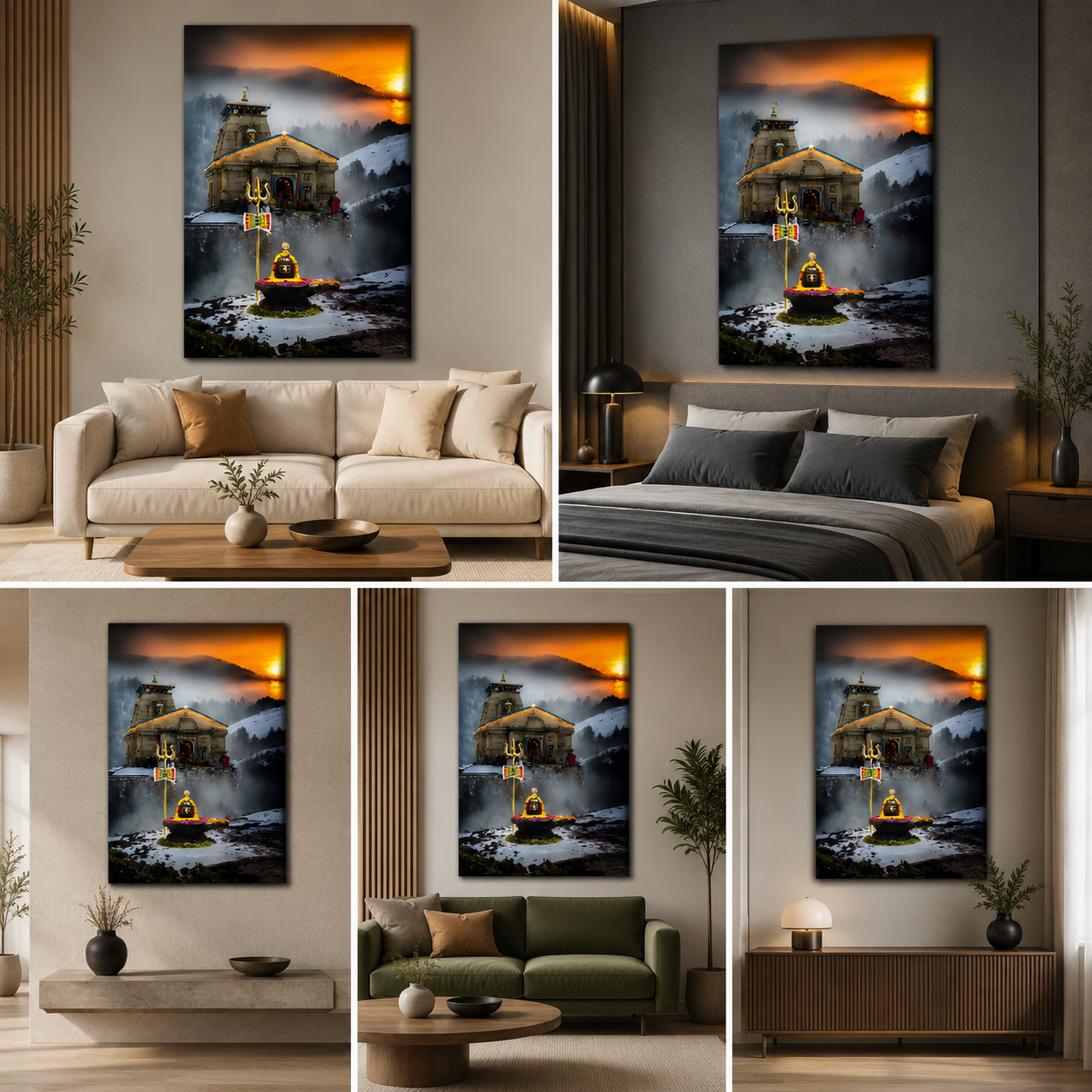 Kedarnath Temple Canvas Painting Frame | Lord Shiva Spiritual Wall Art for Living Room Decor