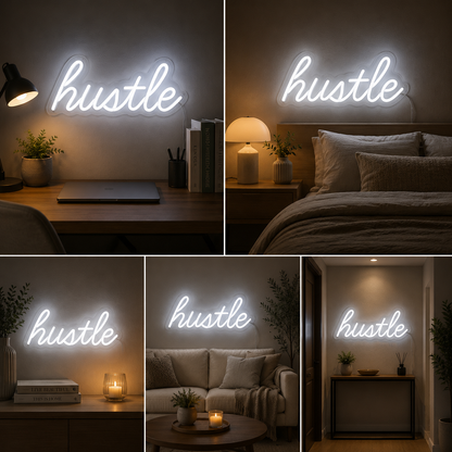 Hustle Neon Sign Board | Custom Neon Light Signs | Customised Neon Light Name Plate Wall Decor