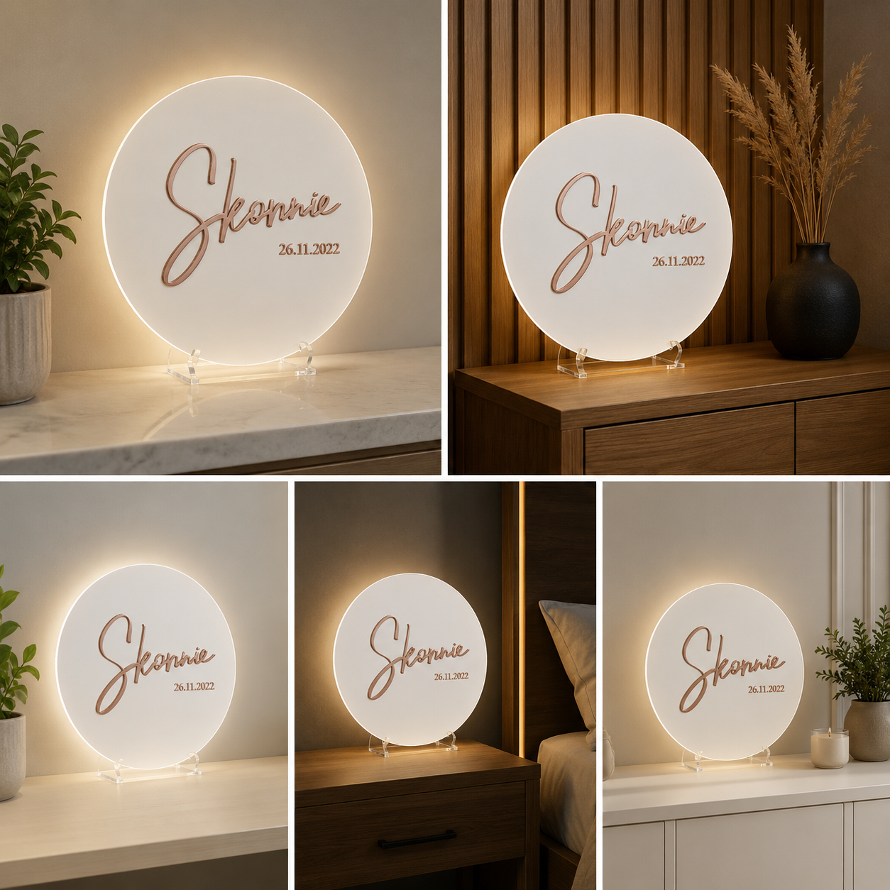 Custom Name Round Acrylic Sign Board | Personalized 3D Metallic Script Display Sign for Wedding, Event & Home Decor