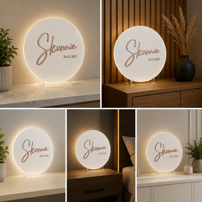Custom Name Round Acrylic Sign Board | Personalized 3D Metallic Script Display Sign for Wedding, Event & Home Decor