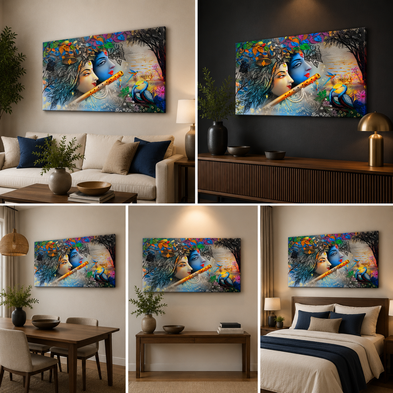Radha Krishna Artistic Canvas Wall Painting for Luxury Spiritual Home Decor