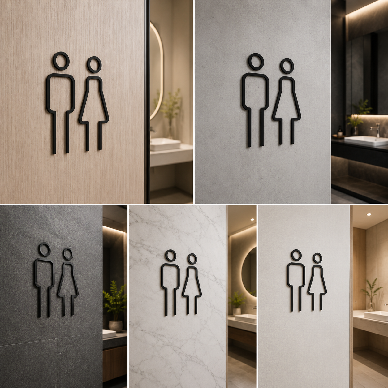 Minimal Door Restroom Sign | Modern Black Male Female Toilet Icon Signage for Offices & Commercial Spaces