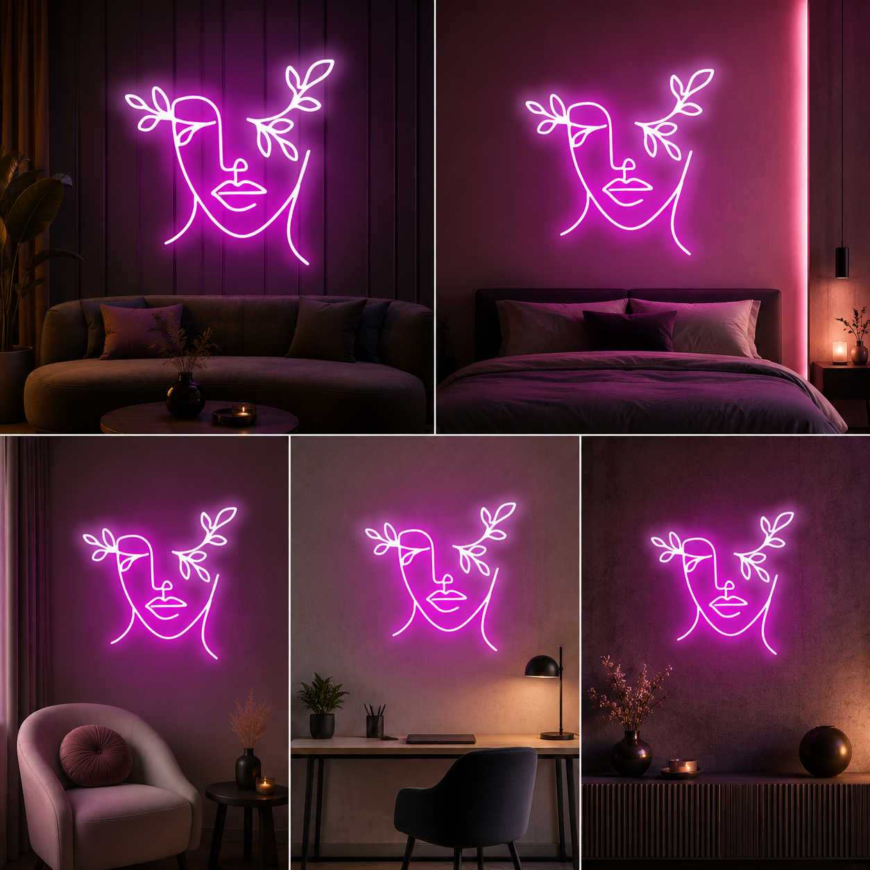 Abstract Face Neon Sign Board | LED Neon Light Wall Art for Aesthetic Room & Studio Decor