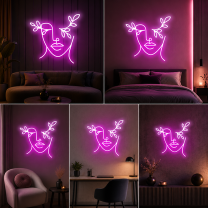 Abstract Face Neon Sign Board | LED Neon Light Wall Art for Aesthetic Room & Studio Decor
