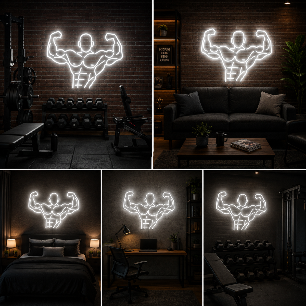 White Bodybuilder Neon Sign for Gym, Fitness Studio, Home Workout and Modern Decor