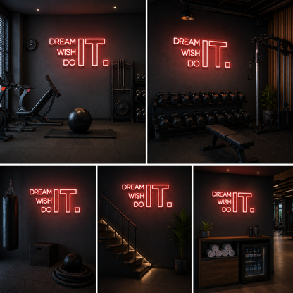 Dream Wish Do It LED Neon Sign | Motivational Wall Light for Office, Gym, Startup & Study Room