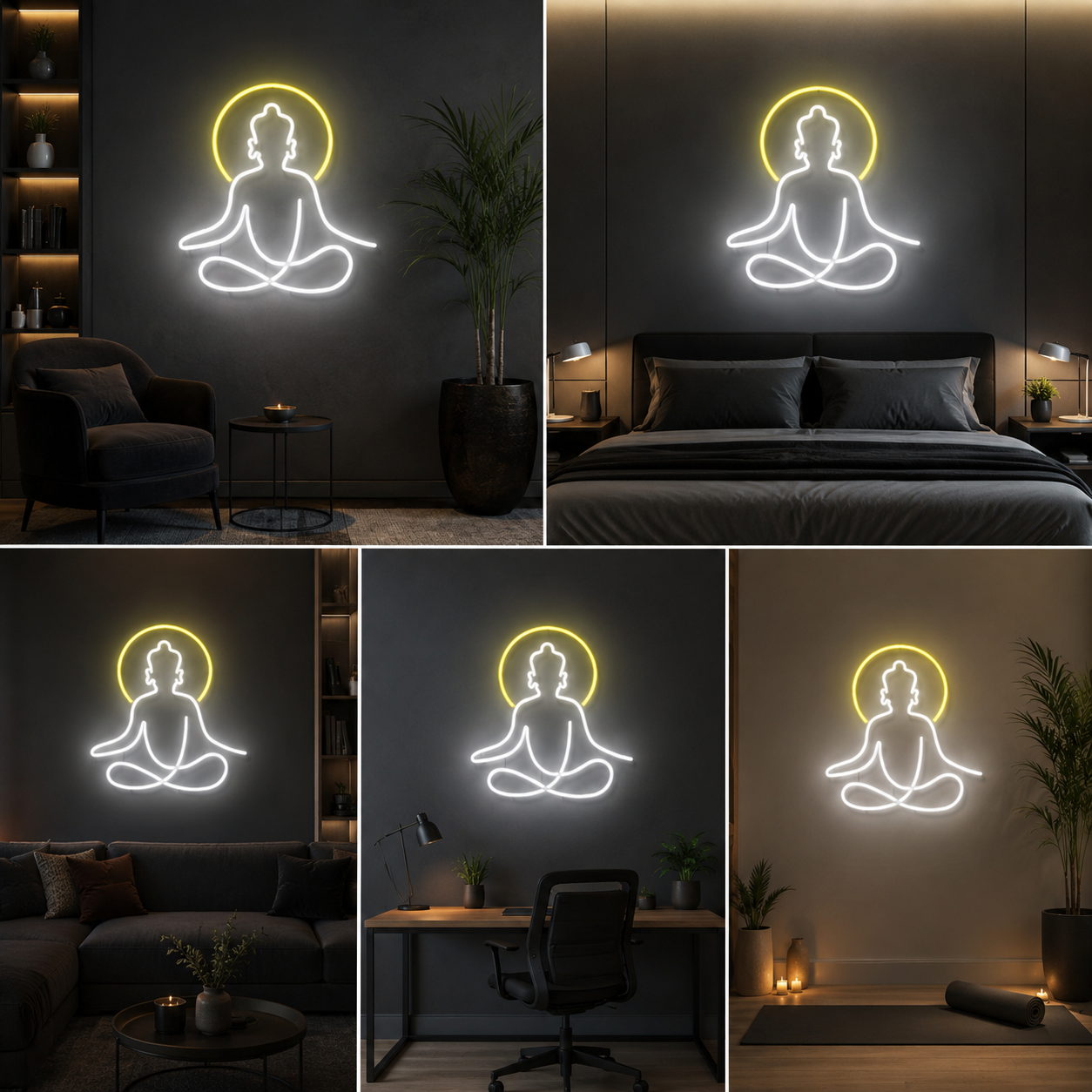 Buddha Meditation Neon Sign Board | Custom Neon Light Spiritual Wall Decor