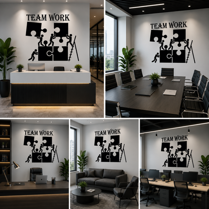 Teamwork Wall Art with Puzzle Design – Office Collaboration Wall Decor | Corporate Motivational Wall Sign