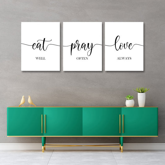 Eat Pray Love wall art set of 3 minimalist typography canvas painting for home decor
