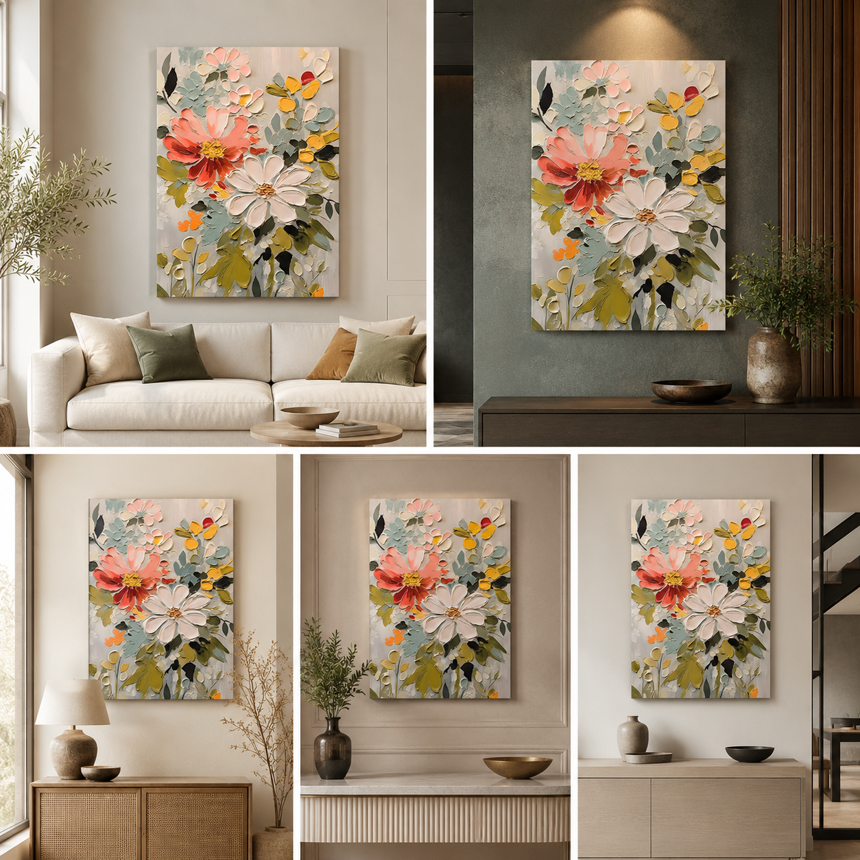 3D Abstract Floral Wall Painting | Pastel Flower Canvas Art | Modern Vertical Acrylic UV Printed Wall Decor for Living Room Bedroom