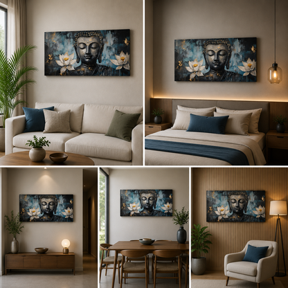 Buddha Lotus Canvas Painting Frame Zen Spiritual Wall Decor for Living Room