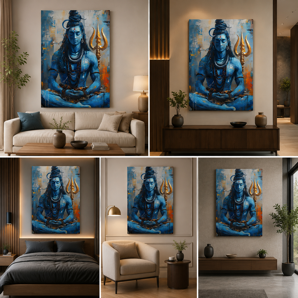 Lord Shiva Meditation Canvas Painting Frame Spiritual Wall Decor for Living Room