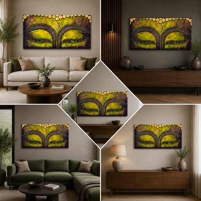 Buddha Eyes Abstract Wall Painting | Large Spiritual Canvas Art for Living Room & Home Decor