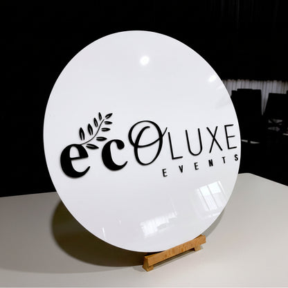 Eco Luxe Events round acrylic sign board 3D logo display event branding decor