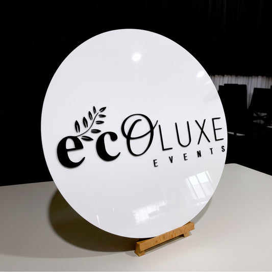 Eco Luxe Events round acrylic sign board 3D logo display event branding decor