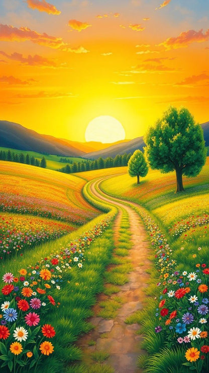 Sunset Meadow Ceiling Panel with Floral Landscape for Luxury Living Room Decor