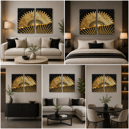 Abstract Golden Sunrise Canvas Painting Wall Art Set – Frame for Living Room (18 x 24 Inches Each Part)