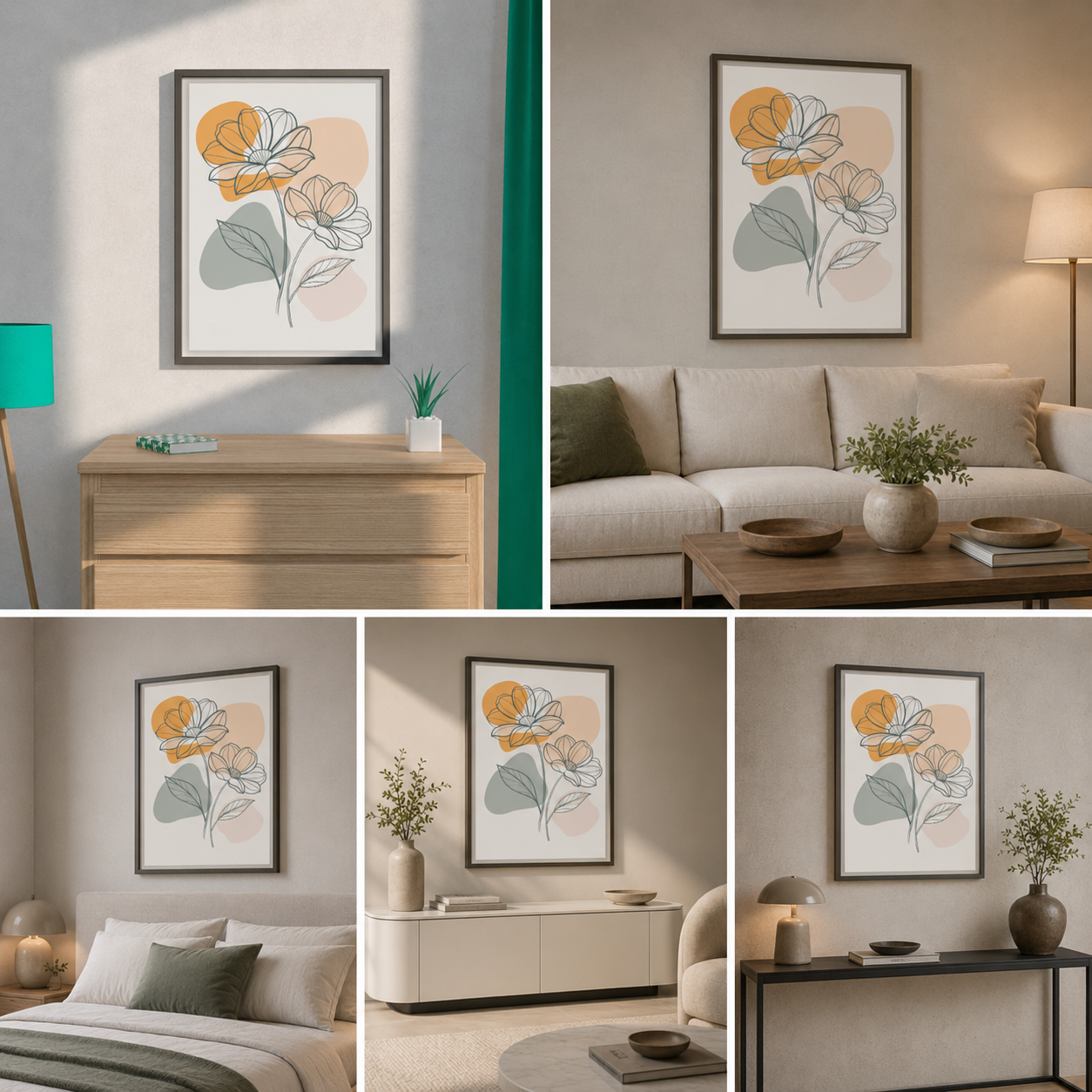 Minimal Spring Flower Wall Art For Room Living Room (24 By 36) In