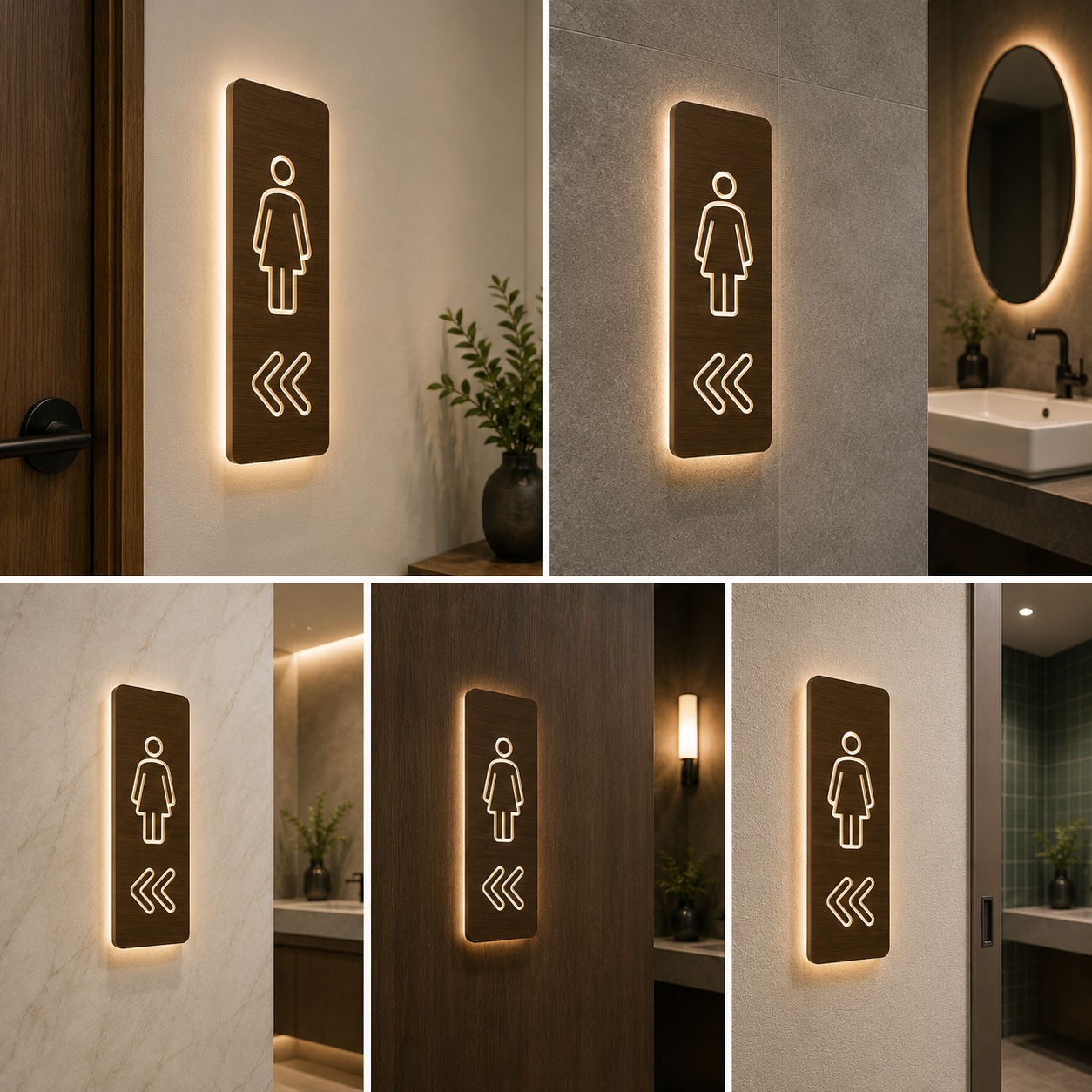 LED Backlit Wooden Restroom Direction Sign | Female Washroom Signage with Arrow for Hotels, Offices & Commercial Spaces
