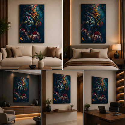 Blue Krishna Canvas Painting Frame | Premium Spiritual Canvas Wall Decor for Living Room