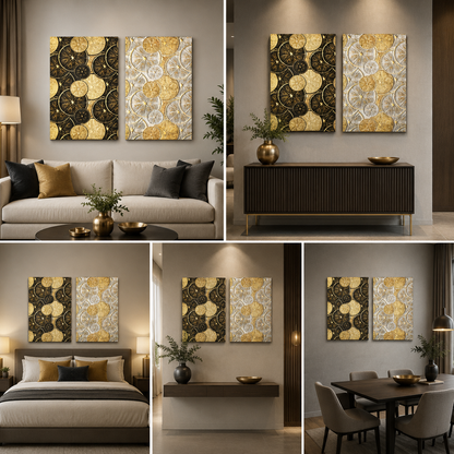 Abstract Gold Geometric Canvas Painting Wall Art – Large Size Frame (18 x 24 Inches Each Part)