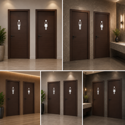 Male Female Restroom Door Sign Stickers | Washroom Symbol Icons for Office, Hotel & Commercial Spaces