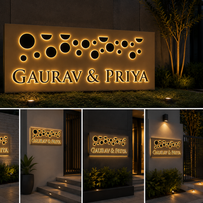 Warm White LED Acrylic Couple Name Plate with Backlit Design | Premium Personalized Illuminated Home Sign
