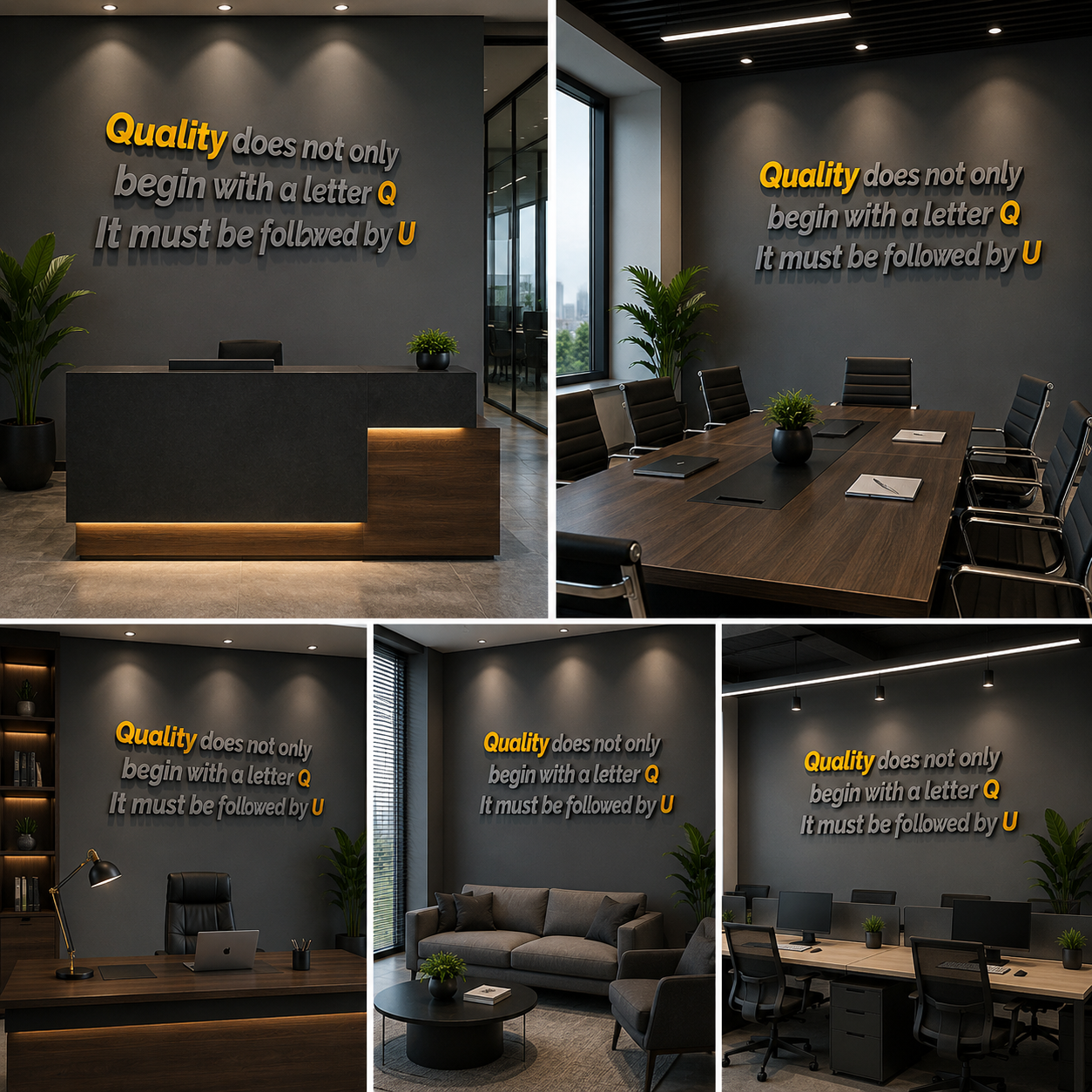 Quality Quote Wall Sign – “Quality Does Not Only Begin with Q…” Office Wall Decor | Corporate Motivation Signage