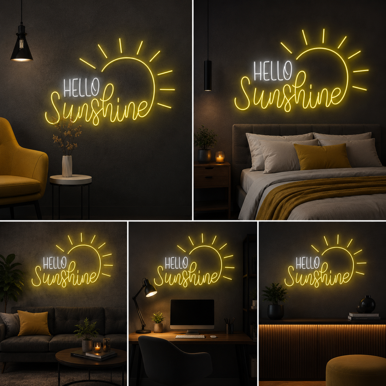 Hello Sunshine Neon Sign Board – Yellow LED Neon Light Wall Decor | Custom Neon Light & Customised Neon Light